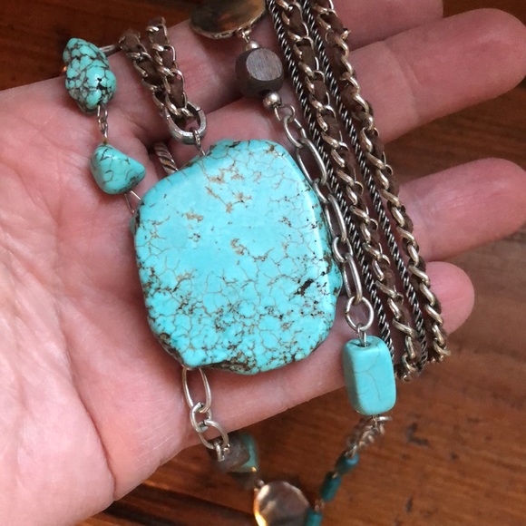 Vintage CHICOs Dual Layer Authentic Turquoise Suede Maxi Statement Necklace - Picture 13 of 16